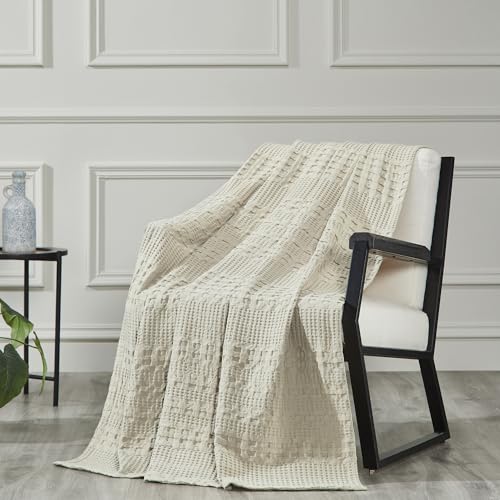 VHC Brands 100% Cotton Waffle Weave Natural Throw 50x60, Decorative Cotton Throw Blanket, Boho Farmhouse Bedroom, Living Room Decor for Bed, Couch, or Sofa - color: Natural, size: Throw (50"x60")