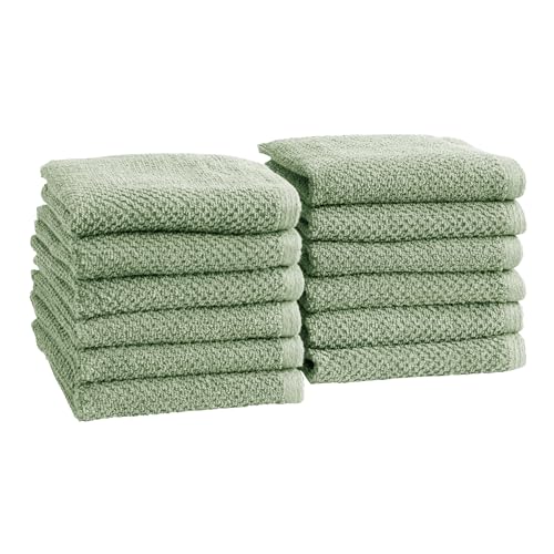 Great Bay Home 100% Cotton 12-Pack 13x13 Wash Cloth - Absorbent, Quick-Drying, Durable Face Towels for Bathroom Decor - Low-Twist, Two-Ply Fibers (Eucalyptus) - color: 05 Eucalyptus, size: Washcloth (Pack of 12)