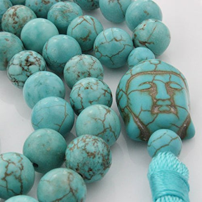 LIUANAN 108 Mala Beads 8mm Natural Bracelet Healing Gemstone Yoga Meditation Hand Knotted Mala Prayer Bead Necklace - color: Natural Turquoise
