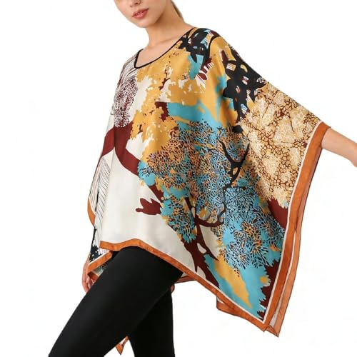 Women's Satin Cover Up Short Poncho Tops Sheer Chiffon Boho Pashmina Shawl Beach Soft Shawl - color: Style34