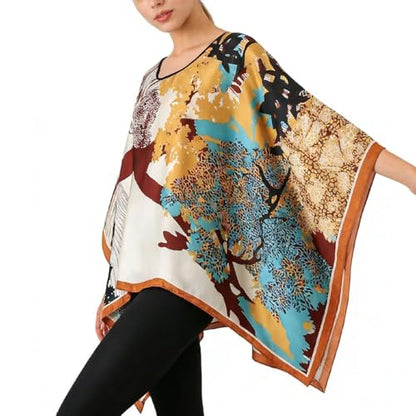 Women's Satin Cover Up Short Poncho Tops Sheer Chiffon Boho Pashmina Shawl Beach Soft Shawl - color: Style34