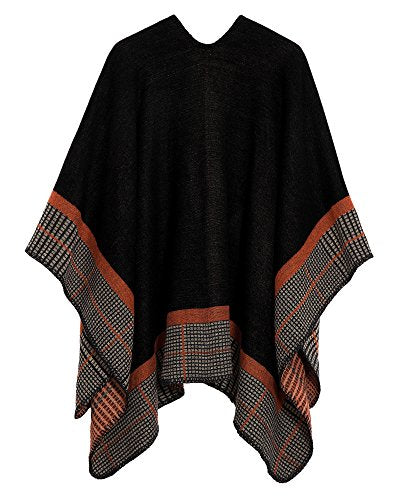 Urban CoCo Women's Color Block Shawl Wrap Open Front Poncho Cape - color: Series 20-black