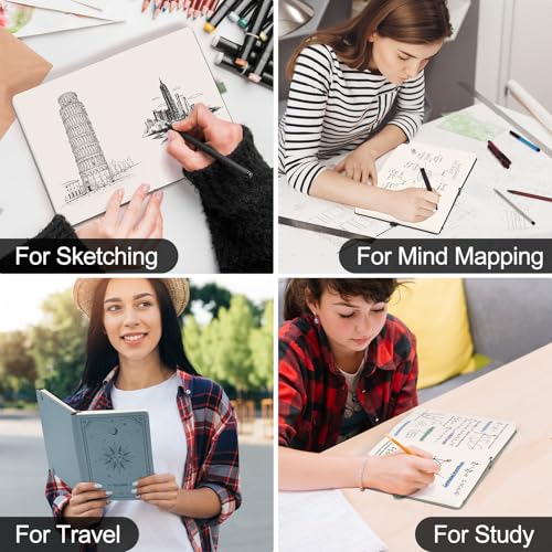 EMSHOI A5 Notebook Blank Journal - 320 Pages, 100gsm Thick Paper, Hardcover Leather, Art Sketchbook for Drawing, Unlined, Plain Sketch Book for Women Men Work Writing, 14.5 x 21cm, Light Green
