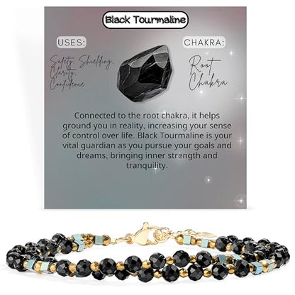 Farfume Beaded Bracelets for Women, Chakra Crystal 4mm Beads Gemstone Natural Stone Bead Spiritual Jewelry Gifts for Women - color: Black Tourmaline-Safety & Shielding