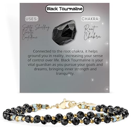 Farfume Beaded Bracelets for Women, Chakra Crystal 4mm Beads Gemstone Natural Stone Bead Spiritual Jewelry Gifts for Women - color: Black Tourmaline-Safety & Shielding