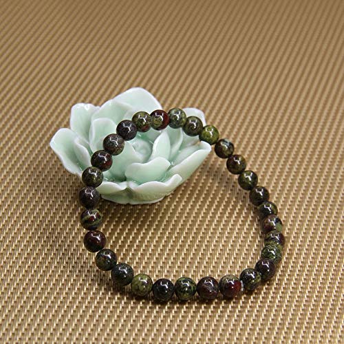 Angelstones Handmade Natural Healing Gemstone 6mm Round Beads Stretch Crystal Bracelet 7 Inch Unisex - color: Dragon Blood Jasper