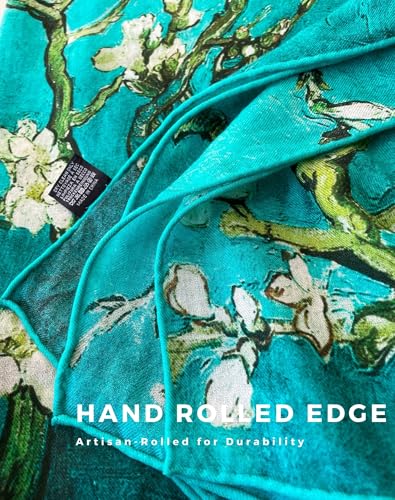 PoeticEHome Cashmere Scarf Wrap 36"x36" - Featherlight & Wrinkle-Free Artistic Square Shawl for Travel & Office, Gift Ready - color: Branches With Almond Blossom - 36"