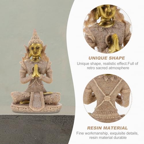 VICASKY Hand Carved Sandstone Buddha Figurine Resin Statue Small Meditation Sculpture Home Décor Accent for Zen Garden and Spiritual Decoration