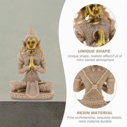 VICASKY Hand Carved Sandstone Buddha Figurine Resin Statue Small Meditation Sculpture Home Décor Accent for Zen Garden and Spiritual Decoration