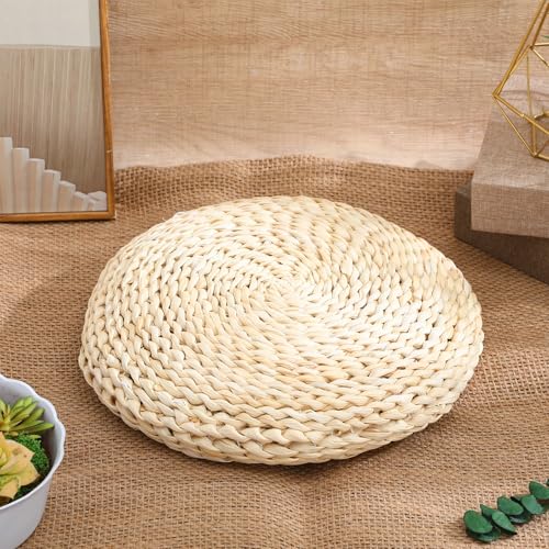 Straw Weave Yoga Seat Mat 30x6cm Space Cotton Filled Hand-Woven Meditation Cushion Lightweight Worship Cushion for Home and Zen Practice