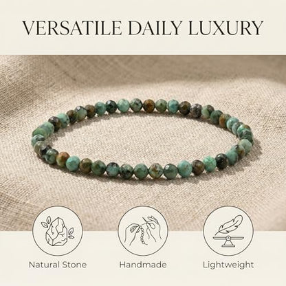 Angelstones Natural Gemstone Small Beaded Stretch Bracelet, 4mm Faceted Round Beads, Crystal Healing Bracelet for Women - color: African Turquoise