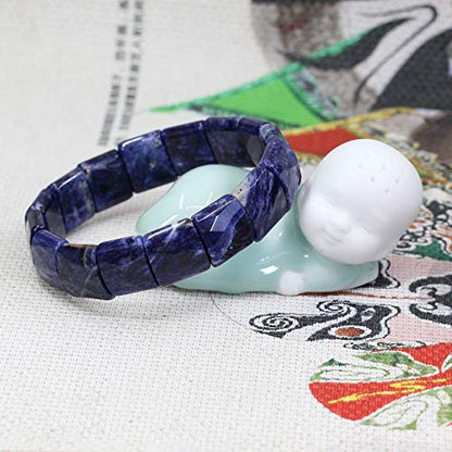 Keleny Gemstones Semi Precious 15mm Square Grain Faceted Beaded Stretch Bangle 7.5 Inch Unisex - color: Dark Blue Sodalite