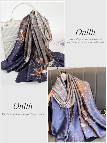 Large Shawl Scarf For Women Lightweight Wraps Silky Headscarf Long Sunscreen Scarfs - color: T11 Elegant Silver Tassels / 70"x 35"