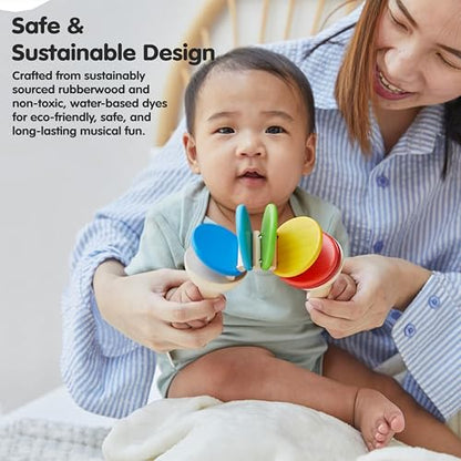 PlanToys Wooden Clatter Toy Percussion Musical Instrument (6413) | Sustainably Made from Rubberwood and Non-Toxic Paints and Dyes