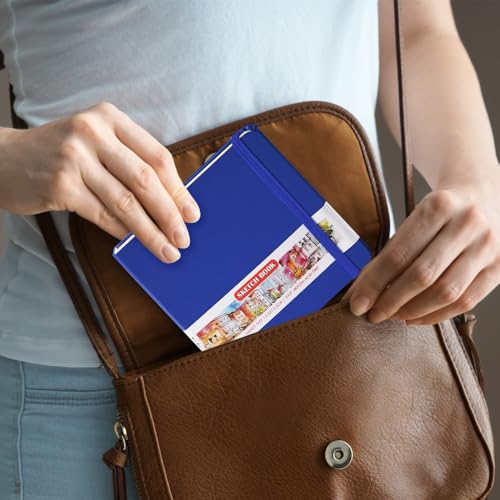 E-WEICHEN Square 5x5 inches 80gsm 96sheets/192 Pages Notebooks Blank Sketchbooks Travel Journal Pocket Hardcover Paint Writing Diary Memo Planner PU Leather Cover. Sapphire Blue - color: PU Cover-5x5in-Sapphire Blue