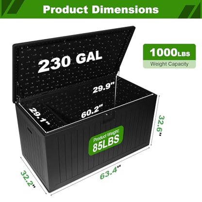 230 Gallon Outdoor Storage Box, Waterproof Extra Large Resin Deck Box with Lockable Lid for Patio, Pool Equipment, and Cushions, Black - color: Black(230 Gal)