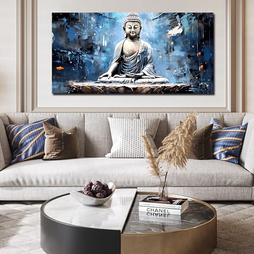 Xxliren Blue Zen Wall Art for Living Room Large Size Meditation Wall Decor Buddha Wall Art Yoga Wall Decor Ready To Hang Size 60 x 30 Inch