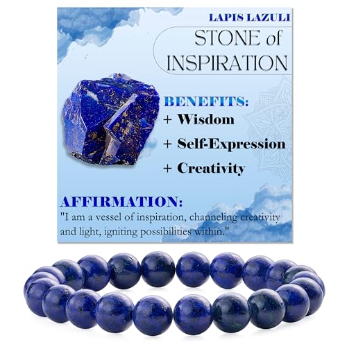 Bivei 8mm Beaded Bracelets for Women Handmade Semi Precious Natural Stone Stretch Elastic Jewelry Yoga Protection Gifts - color: Lapis Lazuli - Inspiration, size: Small 6.5-6.7 inch