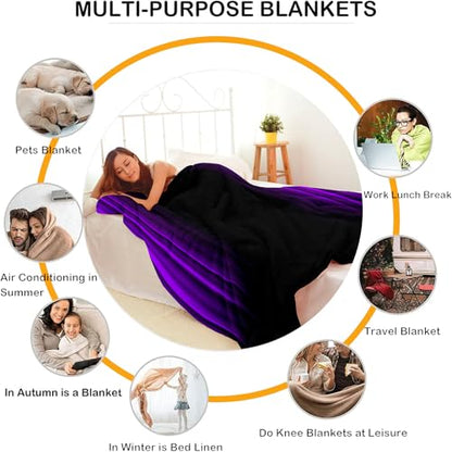 Soft Plush Bedding Purple and Black Fleece Blanket,Super Cozy Fluffy Plush Abstract Ombre Print Throw Blanket for Couch, Sofa, Bed 47"x59" - color: Purple and Black