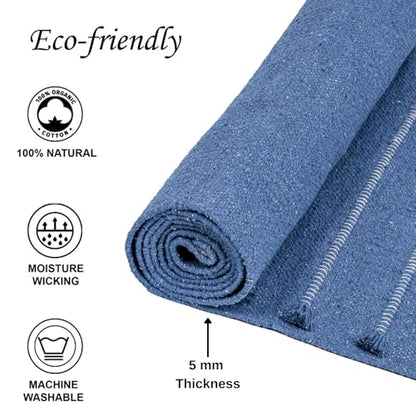 Sivi Herbal Organic Cotton Yoga Mat - Eco-Friendly Hand-Woven Non-Slip Rug - Thick & Comfortable (24”x72”x5mm) for Home Fitness & Yoga - color: Indigo Moon