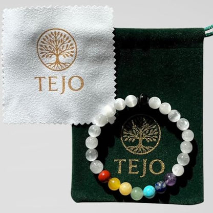 TEJO Natural Stone Bracelet for Women - size: 7.5 inches, style: White 7 Chakra Healing Bracelet – Unisex