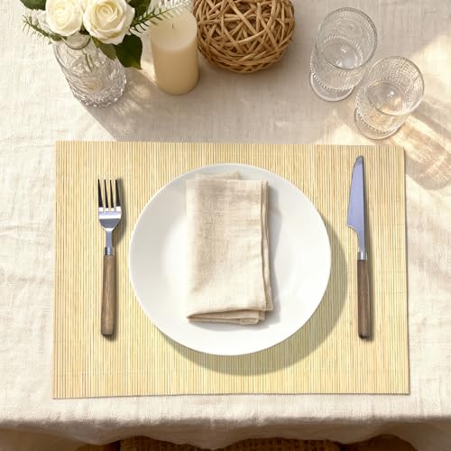 4-Pack Bamboo Placemats,Woven Heat-Resistant Rectangular Table Mats, Natural Dining Place Mats, Rustic Japanese Style Wood Mats for Indoor Dining, Kitchen and Party Use, Beige - color: Beige, size: set of 4