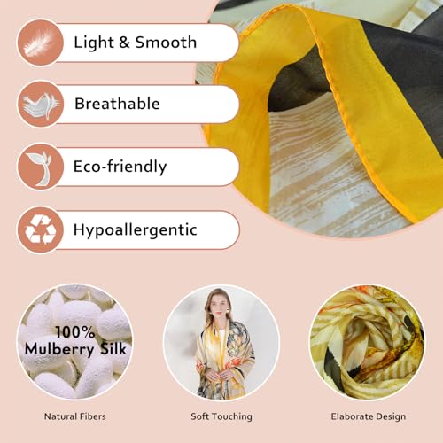 100% Mulberry Extra Large Silk Pashmina Scarf Shawls And Wraps For Women Evening Dress Summer Travel Floral Blanket - color: 91 Yellow