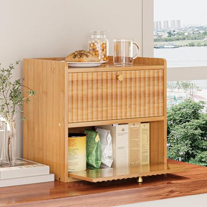 Trironsun Rustic Bread Box for Kitchen Countertop Bamboo Bread Storage Container Bin Double Layer BreadBox Farmhouse Large Capacity Food Organizer (Natural Bamboo) - color: Natural Bamboo