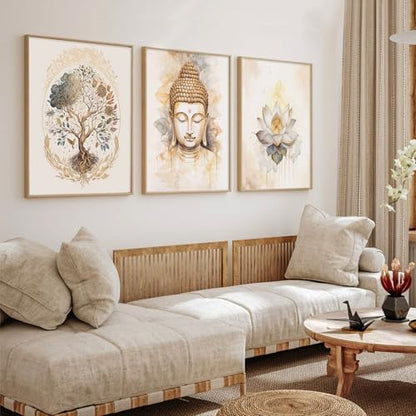 Lhoiplme Zen Wall Art Decor Buddha Lotus Flower Artwork Tree of Life Canvas Painting Yoga Meditation Studio Wall Art Mindfulness Spiritual Energy Poster for Living Room Bedroom 8x10x3 Inch Unframed