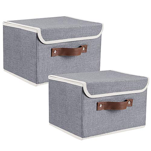 Lucky Monet Storage Bins Boxes with Lids 2 Pack Decorative Storage Boxes Collapsible Fabric Storage Basket Containers Lidded Storage Cube for Organizing Closet Home Office, 10"x 8"x 7" (Grey) - color: Grey, size: Small