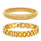 MPRAINBOW 2pcs 18K Gold Plated Chain Link Bracelet, Stainless Steel Crystal Friendship Bracelets Bangle,Watch Band Chains Wristband Jewelry with Adjust Tool - color: Gold Set - M