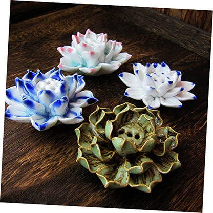 Handmade Blue Ceramic Lotus Desktop Decoration Table Ornament for Home Accessories Unique Lotus Crafts Adornment for Meditation and Desk Display