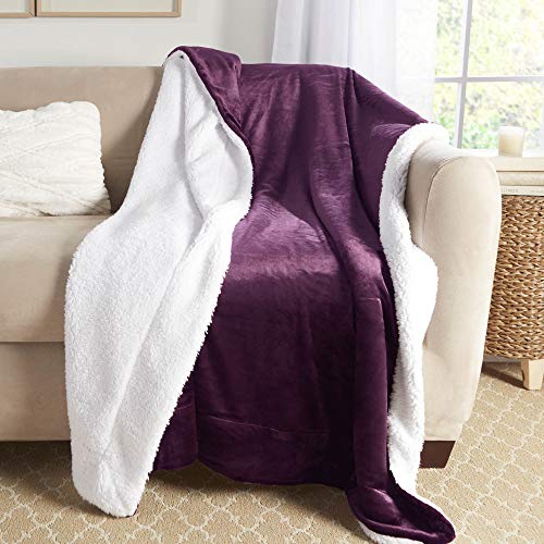 Sherpa Throw Blanket Super Soft Reversible Ultra Luxurious Plush Blanket, 50 x 60 inches, Rich Purple/White - color: Purple / White, size: Throw (50" x 60")
