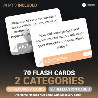 Briston Overcome Addiction Recovery Flash Cards – 70 Therapy Question Cards for Group Counseling & Mental Health – Reflection Prompts for Sobriety, Relapse Prevention, Substance Abuse Recovery Support
