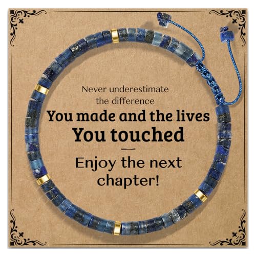 Thank You Gifts for Women: Teacher Appreciation Office Gifts for Coworkers Employee Boss Lady Manager Colleague Natural Stone Bracelet - color: Blue-Chapter