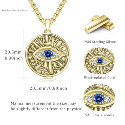 Evil Eye Necklace for Women 925 Sterling Silver, Protection Necklace with Blue Evil Eye Charm, Evil Eye/Lotus Pendant Jewelry, Birthday Christmas Gifts for Her - style: Blue Evil Eyes 01