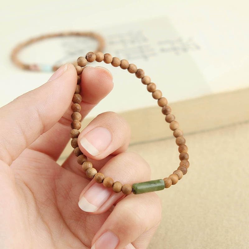 Handmade Jade Sandalwood 4mm Wooden Beads Bracelet - Retro Style Women's Jewelry Accessories - color: green