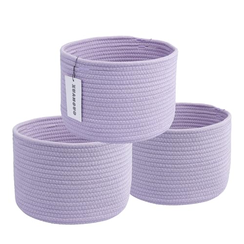 XUANGUO Small round Storage Basket - 3-Pack Round Cube Bins (10x10x7'') for Shelves, Closets & Bookcases | Durable Rope Organizers for Nursery, Baby, Toys, Easter & More (purple) - color: purple