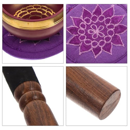 Garneck 1set Meditation Singing Bowl Handcrafted Copper Buddhist Bowl Mallet and Colorful Cushion for Stress Relief and Mindfulness Practices Diameter for Yoga and Meditation