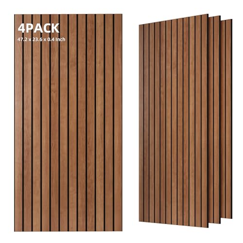 TO-TH Wood-Look Acoustic Panel, 4 Pack 47.2” x 23.6” Soundproof Wall Panels, Decorative Sound Absorbers Large Acoustic Panels for Home, Office, Basement, Cherry - color: Cherry, size: 4 pcs - 47.2'' * 23.6''
