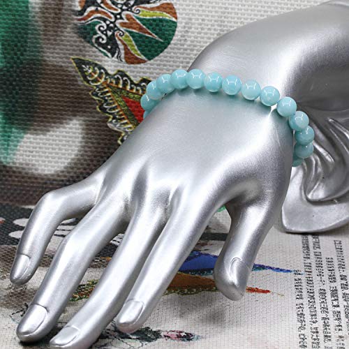 Amandastone Natural Gemstone 8mm Round Beads Stretch Bracelet 7 Inch - color: Blue Amazonite