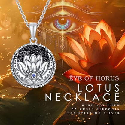 Evil Eye Necklace for Women 925 Sterling Silver, Protection Necklace with Blue Evil Eye Charm, Evil Eye/Lotus Pendant Jewelry, Birthday Christmas Gifts for Her - style: Lotus Evil Eyes 07