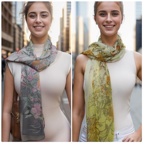 amokk 6 Packs Summer Scarf for Women Lightweight Floral Head Scarf Chiffon Shawl Warp