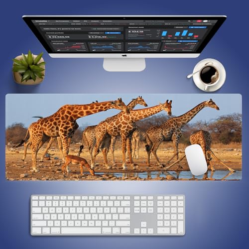 Extra Large Gaming & Office Mouse Pad (31.5" x 11.8") – A Group of South African Giraffes at a Waterhole, Premium XXL Desk Mat with Durable Stitched Edges & Smooth Surface & Anti-Slip Base - color: Design WKLXD055