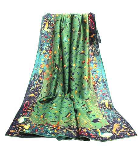 ANDANTINO 100% Silk Scarf 43" Large Square Lightweight Headscarf& Shawl–Women Hair Wraps-With Gift Packed - color: Jade Green-birds