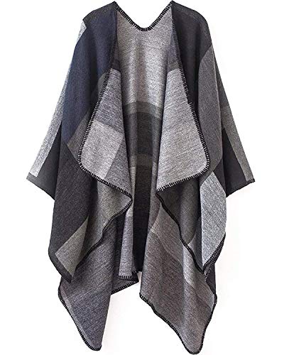 Women's Shawls and Wraps Open Front Poncho Cape Winter Sweater - color: A4-black