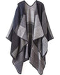Women's Shawls and Wraps Open Front Poncho Cape Winter Sweater - color: A4-black