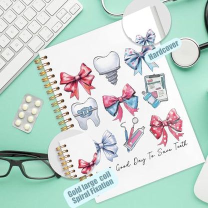 WUCHJ Dentist Gifts Notebook, Dental Hygienist Assistant Gifts Journal, Coquette Bow Dental Spiral Notebook Journal for Note Taking, Dentist Office Supplies, 5.5x8.3 Inch - color: Pink Bow Dentist