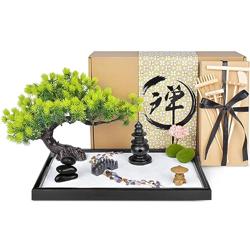 Artcome Japanese Zen Sand Garden for Desk - Home, Office Desk Accessories - Bamboo Crafted Meditation Therapy Tray - Mindful Relaxation and Meditation Tool for Stress Relief - Gift Set - size: 11" x 7" x 7.3"