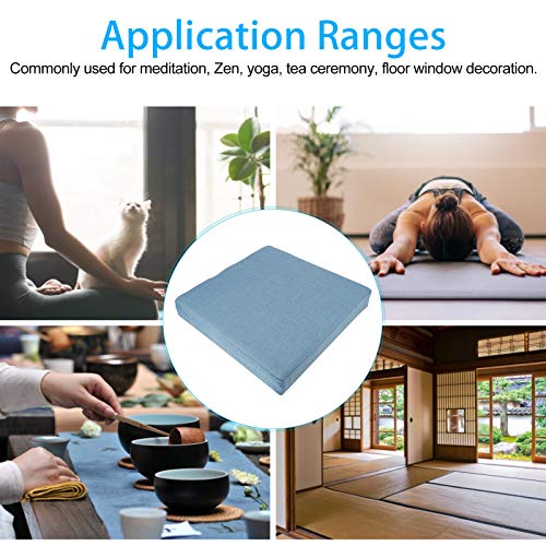 Household Square Floor Cushion for Yoga and Meditation, Removable Washable Meditation Mat Cushion - color: square linen blue